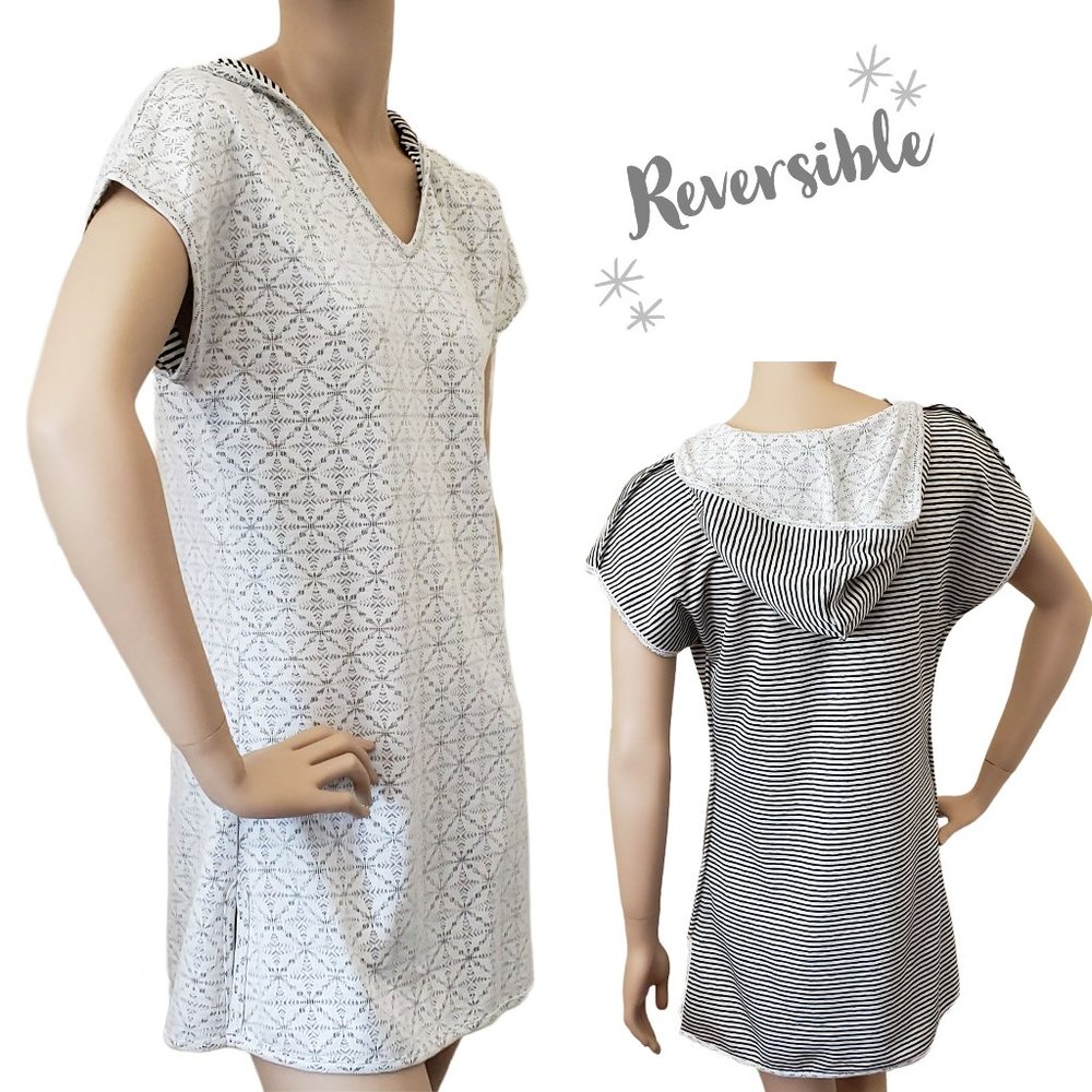 Dotti Reversible Lace & Stripe Hoodie Dress SZ S
